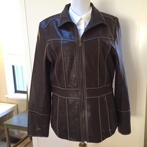 Marc New York brown leather zip jacket sz L
